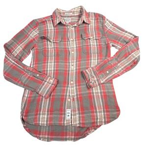 Lucky Brand California Fit Plaid Flannel Shirt Red Gray California Fit Medium